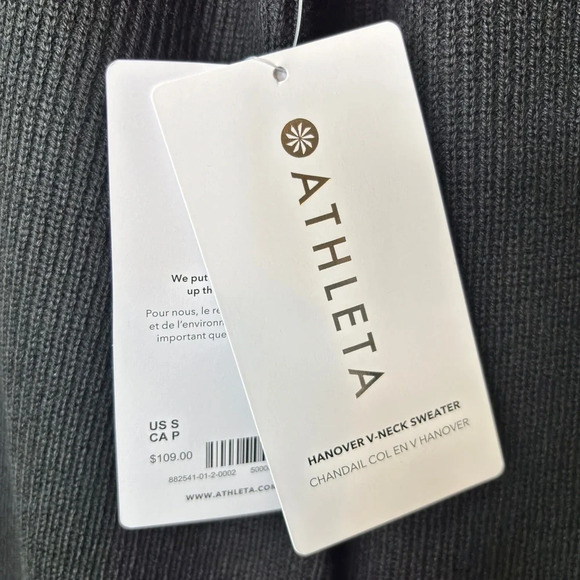 Athleta Black Hanover V-Neck Side Slit Sweater Size S NWT - Picture 7 of 14